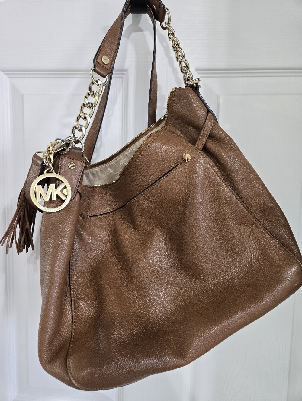 Michael Kors Brown Leather Shoulder Bag with Tassel Charm